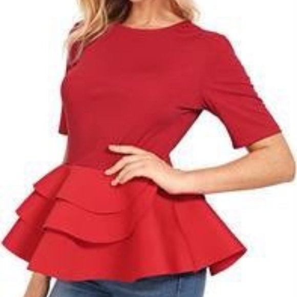 ROMWE Tops - ROMWE Ruffle Hem Blouse Red Large